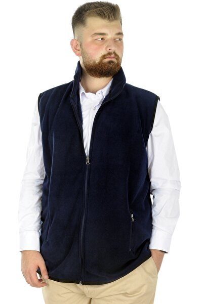 ModeXL Mode XL Men's Fleece Vest Mock Neck Zippered 22549 Navy Blue