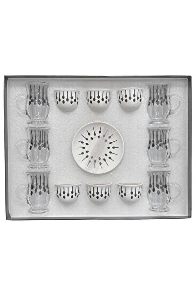 ALQANNAS 18-Piece Laser-Engraved Tea Glass & Coffee Cup Set | Elegant Black D...