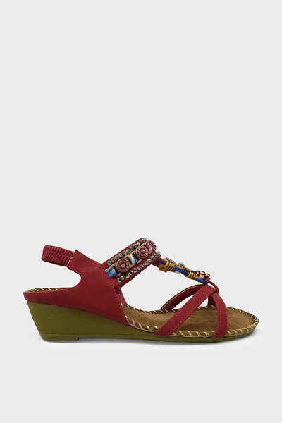 Guja Women's Stone Detailed Wedge Heel Sandals Red Blg151-10