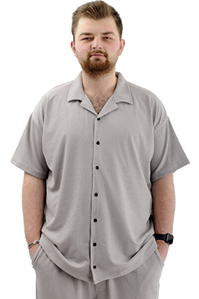 ModeXL Men's Shirt - Mode XL, Plus Size, Apas Collar, JACQUARD U24380, Gray