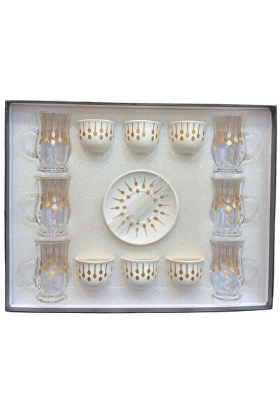 ALQANNAS 18-Piece Laser-Engraved Tea Glass & Coffee Cup Set | Elegant Golden ...