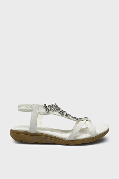 Guja Women's Stone Detailed Casual Sandals White Blg120-1