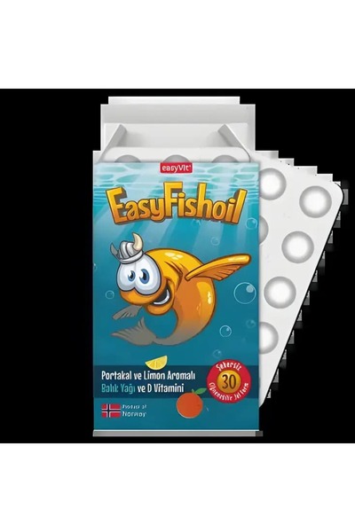 Easy Fishoil Portakal ve Limon Aromalı 30 Çiğneme Tableti Balık Yağı + D Vita...