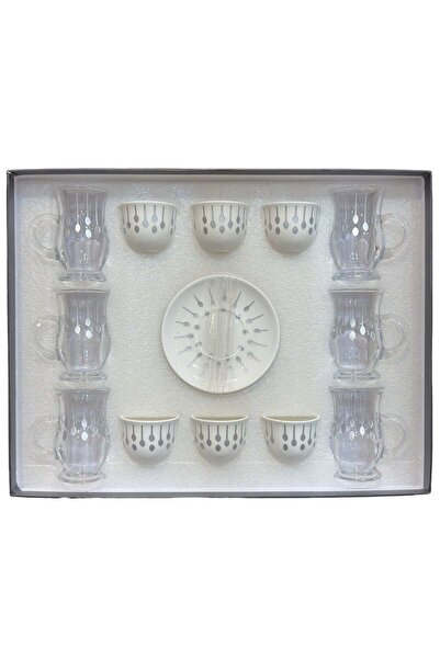 ALQANNAS 18-Piece Laser-Engraved Tea Glass & Coffee Cup Set | Elegant Silver ...