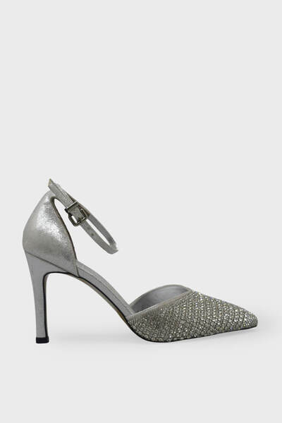Beety Women's Stone Detailed Heeled Evening Dress Shoes Silver Akyn223.1710