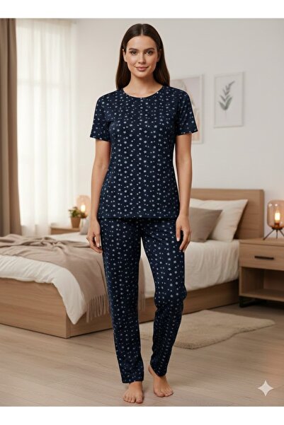 FAMES PİJAMA Set de pijamale de vară pentru femei, cu mâneci scurte, bleumari...