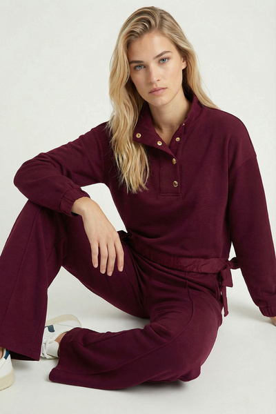 Lovelyİstanbul Mock Neck Parachute Paneled Modal Suit Lby0039 Mürdüm