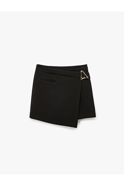 Koton Asymmetrical Cut Mini Skirt with Pockets and Metal Accessories