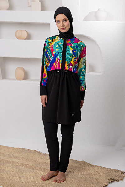 Adasea Blanche Stretch Fabric Long Sleeve Hijab Swimsuit 1205