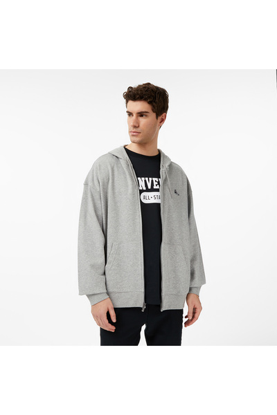 Converse Loose Fit Sneaker Patch Full Zip Erkek Gri Sweatshirt