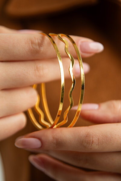 VİYANGOLD 22 Ayar Altın Kaplama Ajda Zigzak 3Lü Set (3 Adet)