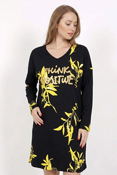 cotonhause Γυναικείο νυχτικό μεγάλου μεγέθους με μακρύ μανίκι και λαιμόκοψη V...