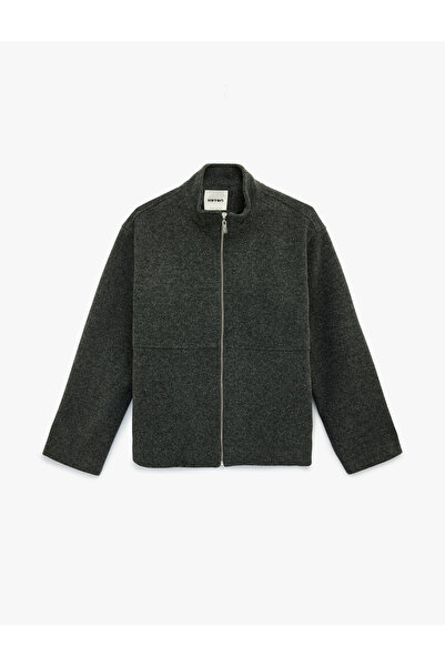 Koton Stand Collar Long Sleeve Zippered Cashmere Jacket