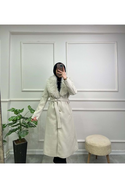 DIGERUI 25111 YAKA KÜRKLÜ KAŞE KABAN KREM