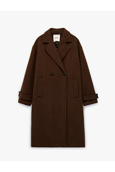 Koton Long Sleeve Buttoned Pocketed Double-Breasted Long Oversized Cashmere Coat