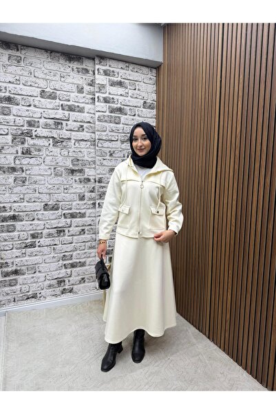 Rema Açelya Scuba Fabric Women's Suit with Pocket and Hood Detail and Skirt