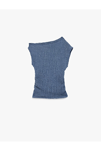 Koton Asymmetrical Neckline Sleeveless Viscose Blend Textured Crop Blouse