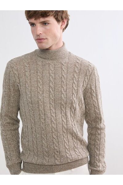 LC Waikiki Southblue Hair Weave Patterned Wool Blended Knitwear Men's Sweater