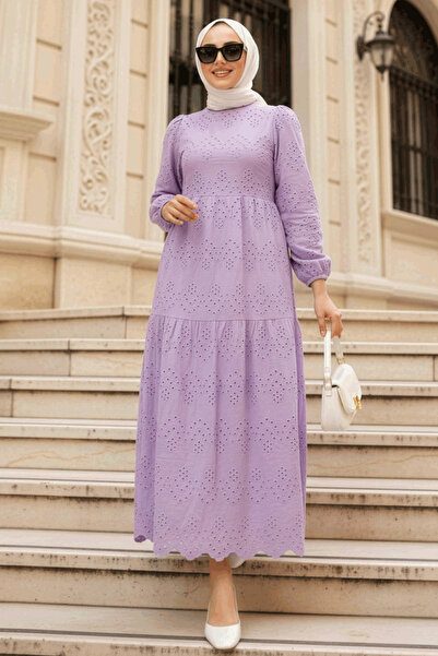 N.S NEVA STYLE Lilac Hijab Dress with Elasticated Sleeves 1073Lila