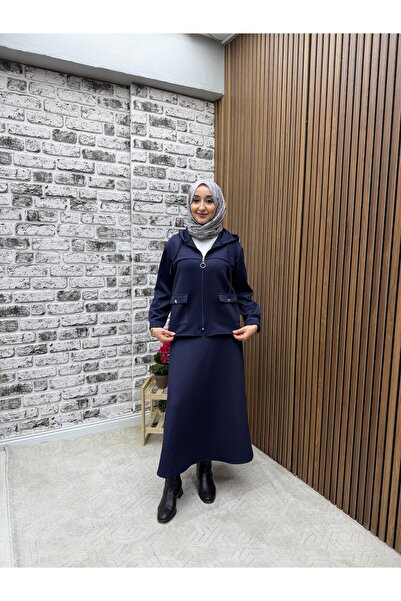 Rema Açelya Scuba Fabric Women's Suit with Pocket and Hood Detail and Skirt