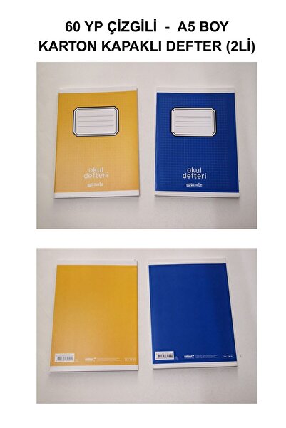 Umur Kırtasiye A5 Boy 60 Yaprak ÇİZGİLİ Okul Defteri, Karton Kapaklı (2 Adet)...