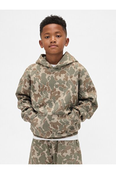 GAP Erkek Çocuk Kamuflaj VintageSoft Relaxed Kamuflaj Kapüşonlu Sweatshirt