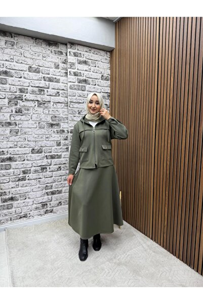 Rema Açelya Scuba Fabric Women's Suit with Pocket and Hood Detail and Skirt