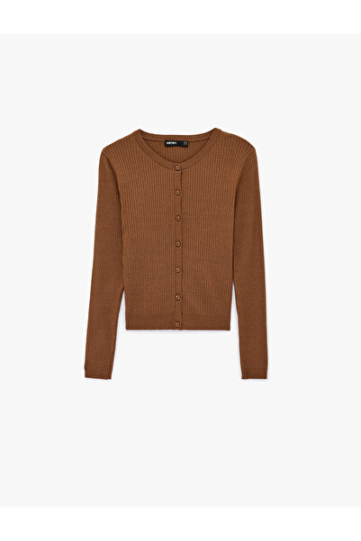 Koton Long Sleeve Crew Neck Buttoned Knitwear Cardigan