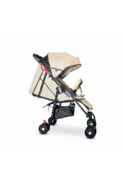 Genaric Lightweight Folding Baby Stroller in Beige with Storage Basket