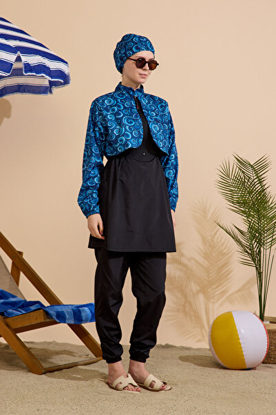 GAVLİA طقم ملابس سباحة نسائية محتشمة مكون من 4 قطع - نصف مغلق بسحاب..