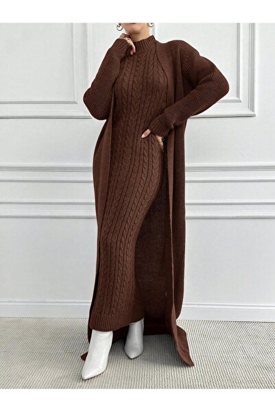 WE AND ME Women's Knitwear Long Dress Corded Fabric Hair Weave Pattern High N...