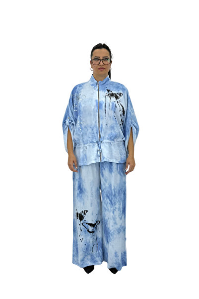 lavelina Plus Size Cotton Capri Sleeve Zipper Closure Detailed Tie Detail Bot...