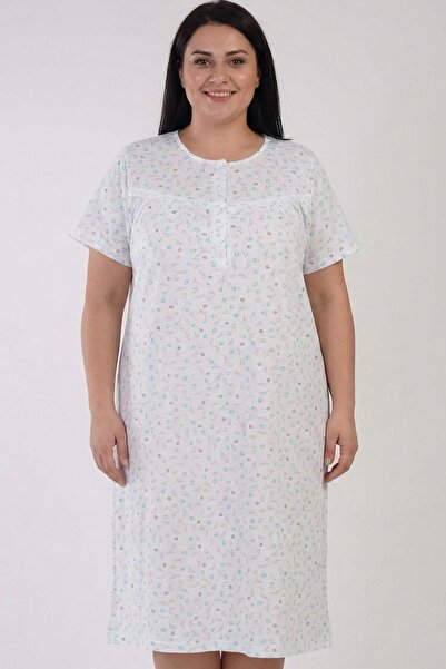cotonhause Women's Plus Size Short Sleeve Nightgown - Button Down, Lace Detai...