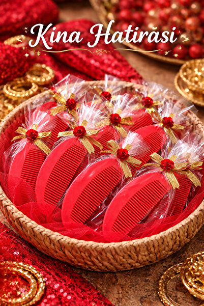 MİR STORE 10'lu Kına Gecesi Hediyeliği Kırmızı Tarak | Şık ve Anlamlı Hatıra