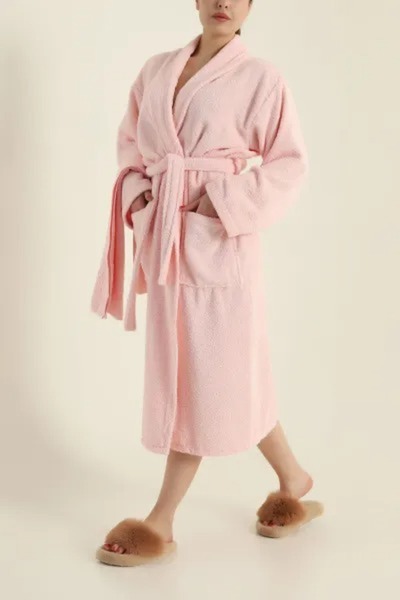 Bella Home Su Yolu 2 Piece Bathrobe Set - Bathrobe & Head Towel - 100% Cotton
