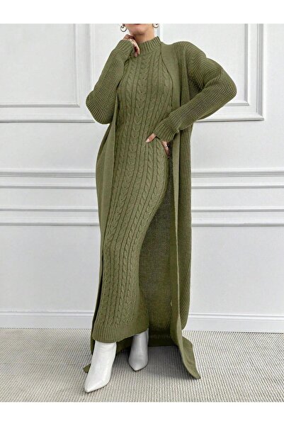 WE AND ME Women's Knitwear Long Dress Corded Fabric Hair Weave Pattern High N...