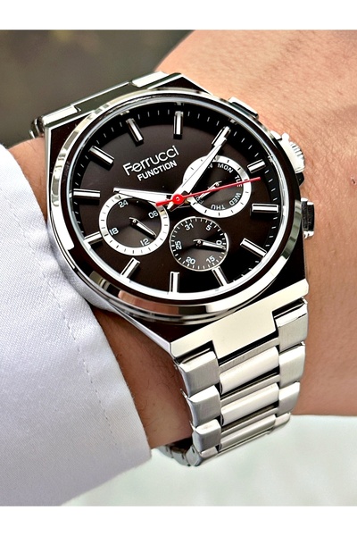 Ferrucci Men's Wristwatch with Function Silver-Black Color Steel Cord Frc2036Mr