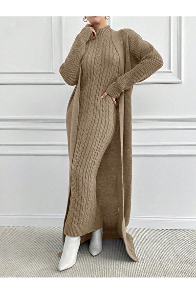 WE AND ME Women's Knitwear Long Dress Corded Fabric Hair Weave Pattern High N...