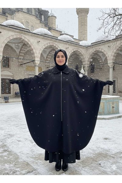GigiTex Black Long Poncho Fleece Length 120 cm Standard Size (36--60)