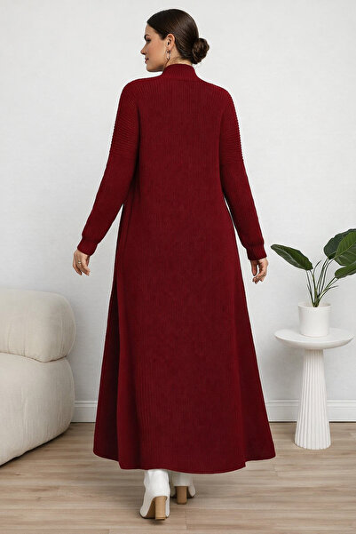WE AND ME Women's Knitwear Long Dress Corded Fabric Hair Weave Pattern High N...