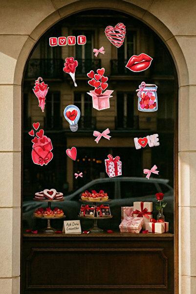 MIGNATIS Gift Box & Hearts Love Themed Mixed Sticker Set - Romantic Glass Doo...