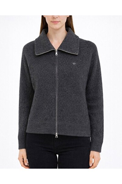 Aybikestil Triko Çift Fermuarlı Hırka Antrasit