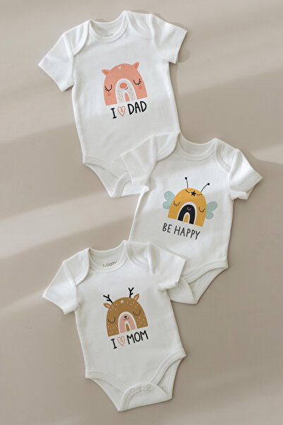 Lilabio 3 قطع من القطن العضوي بنسبة 100%، مطبوع قطعة بأكمام قصيرة للأطفال - م...