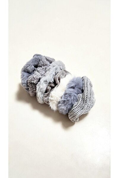 NO BRAND Set 7 elastice pentru păr, puf și pluș – Albastru deschis