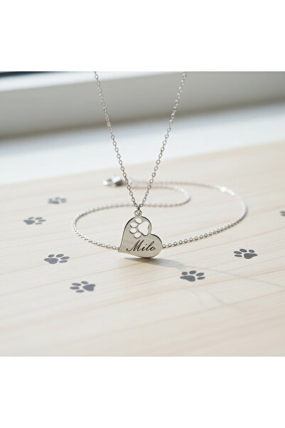 Medusa Gift 925 Ayar Gümüş 14 Ayar Altın Kaplama Patili Kalp Kolye Silver