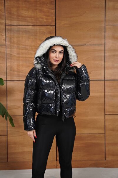 Ekim Store Siyah Parlak Bomber Şişme Mont