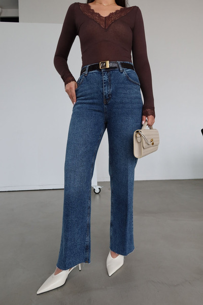 My Blog Navy Blue High Waist Jeans with Cut-Out Legs - 1122