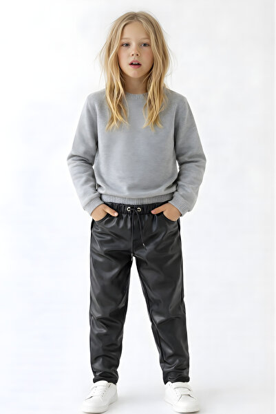 ESİLA KİDS Pantaloni din piele pentru fete Pantaloni eleganti cu talie elasti...