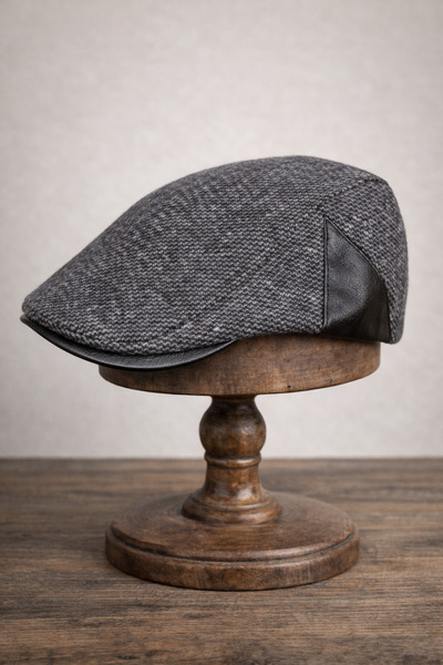 Külah قبعة مسطحة للرجال من مزيج الصوف مع حواف جلدية |   قابل للتعديل |   قبعة...