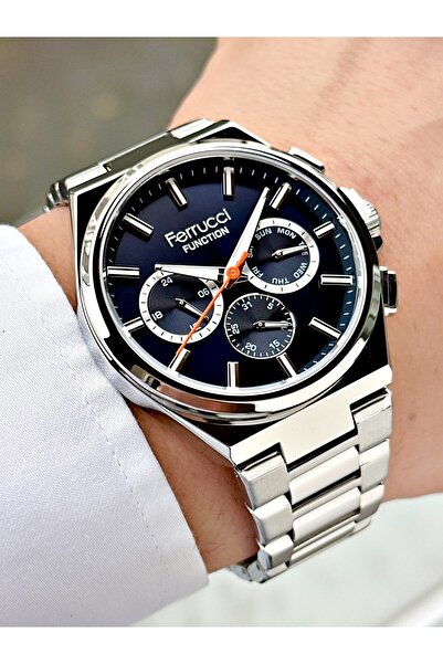 Ferrucci Men's Wristwatch with Functional Silver-Navy Color Steel Band Frc2036Mr